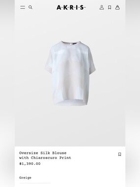 Akris Greige Oversize Silk Blouse with Chiaroscuro Print